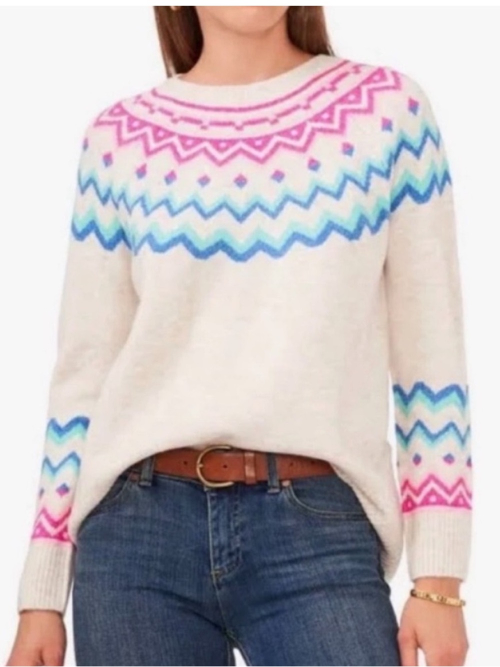 Vince Camuto XXL Sweater Fair Isle Crewneck in Malted combo NWT